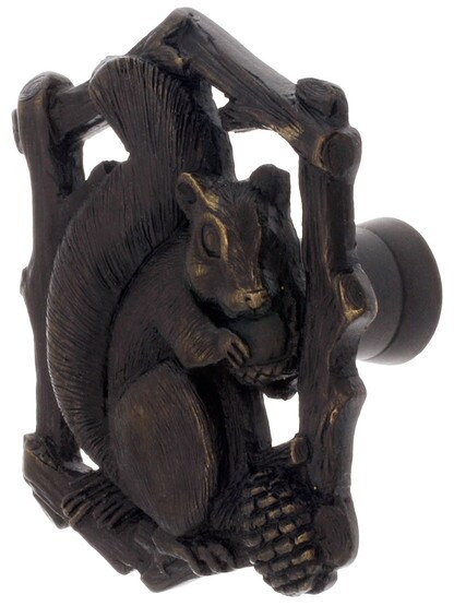 1 1/2 inch X 1 5/8 inch H Gray Squirrel Knobs in Dark Brass Right Side.